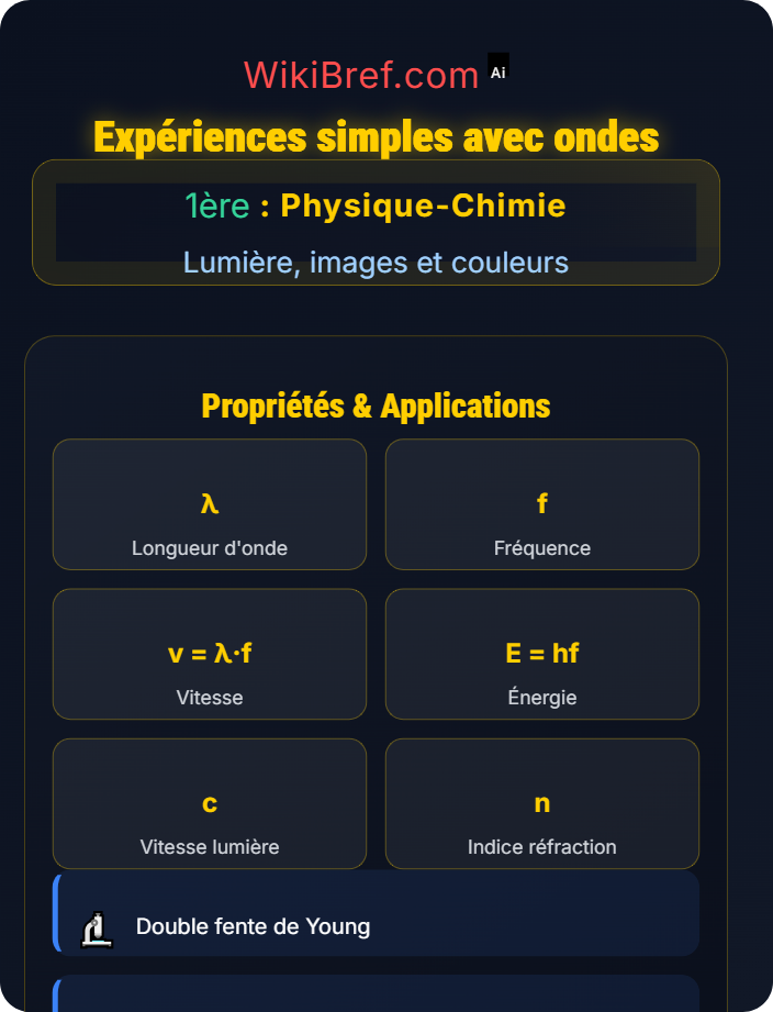 Expériences simples avec ondes Caractéristiques des ondes