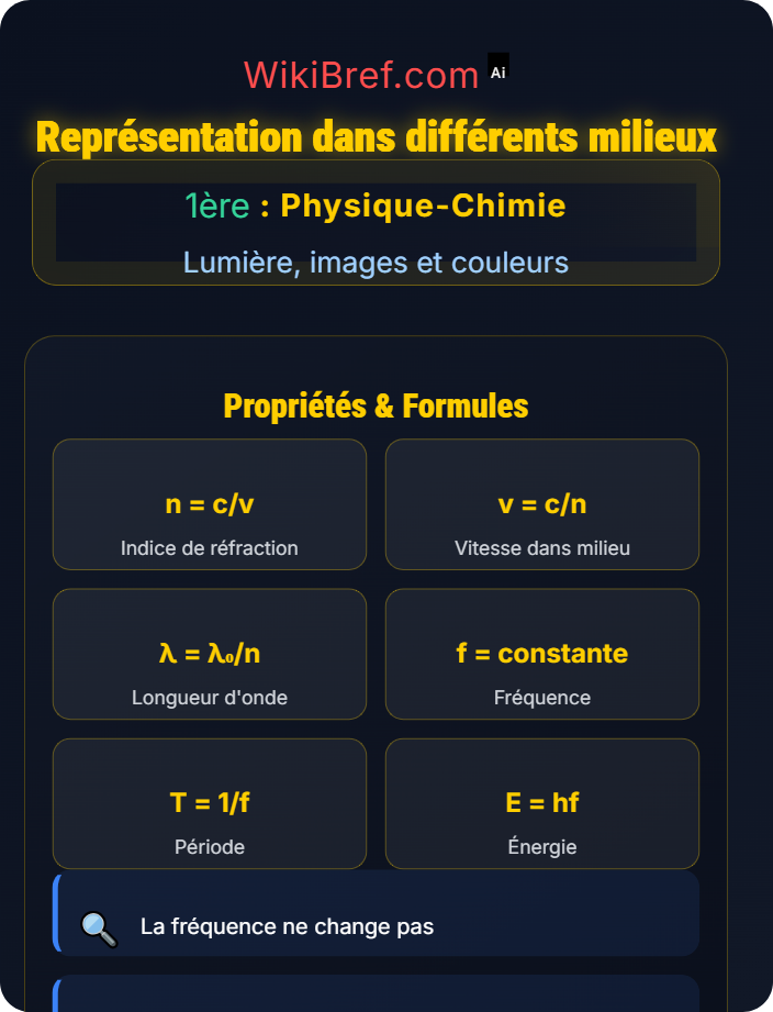Représentation dans différents milieux Caractéristiques des ondes