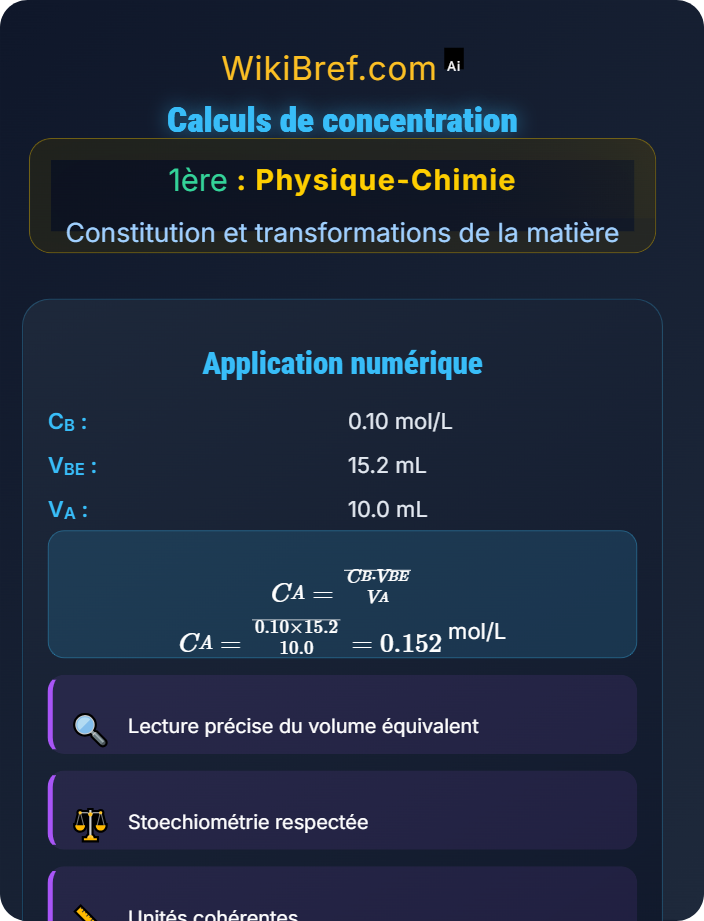 Calculs de concentration Dosages par titrage
