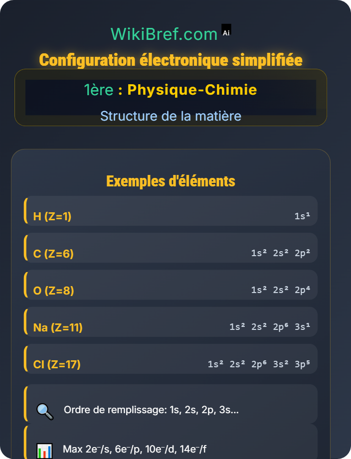 Configuration électronique simplifiée Représentation des entités chimiques
