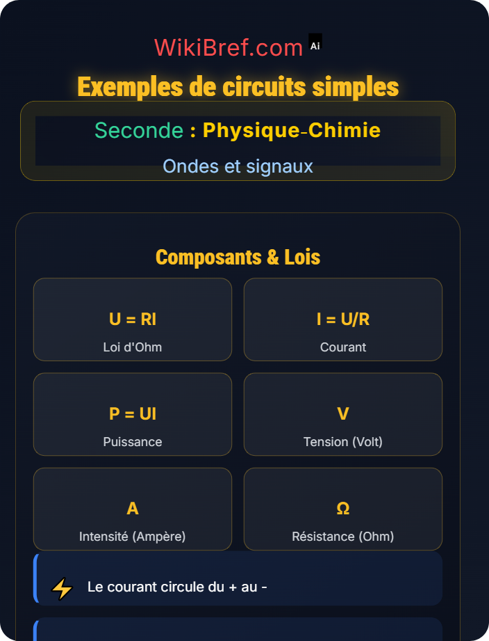 Exemples de circuits simples Intensité et tension dans un circuit électrique