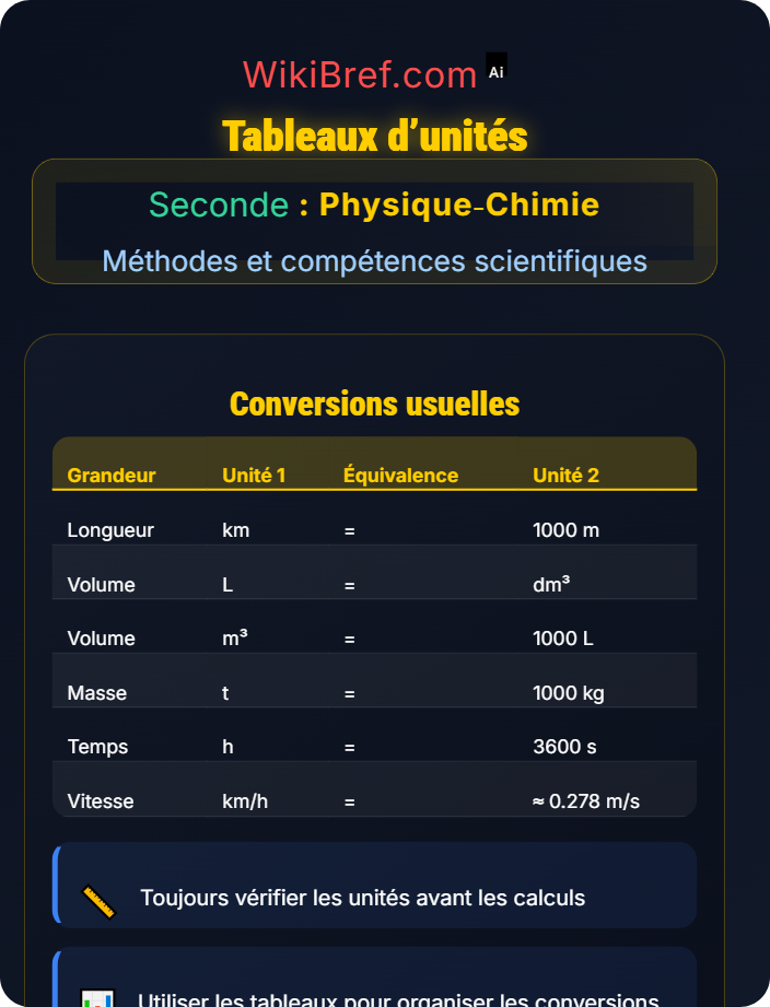 Tableaux d’unités Mesures et unités