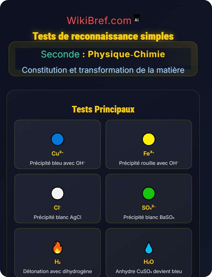 Tests de reconnaissance simples Identification d'une espèce chimique