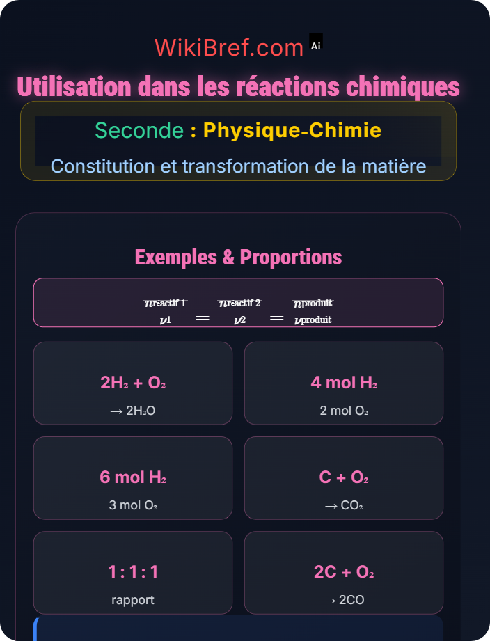 Utilisation dans les réactions chimiques Quantité de matière et mole