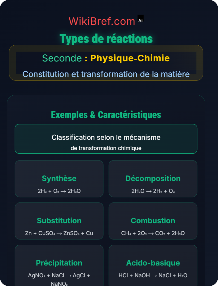 Types de réactions Transformations chimiques