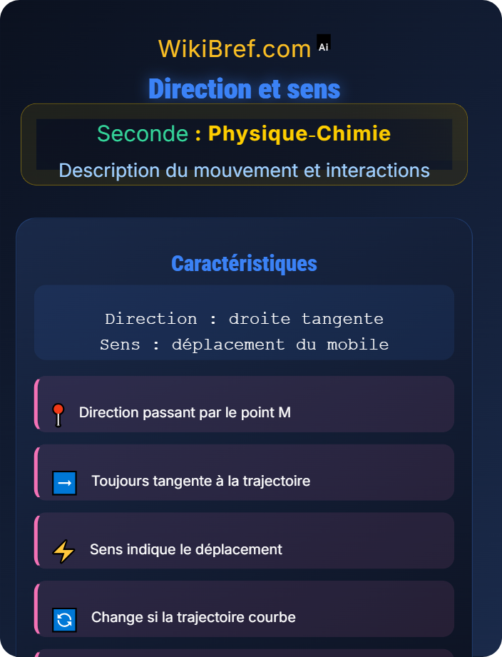 Direction et sens Représentation d’un vecteur vitesse