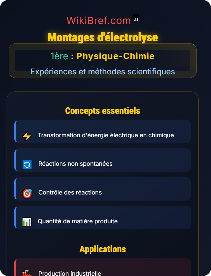 Montages d’électrolyse Utilisation d’outils et d’instruments