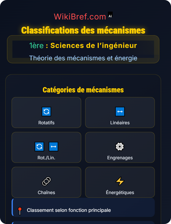 Classifications des mécanismes Types de mécanismes