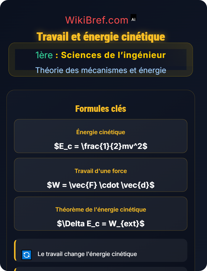 Travail et énergie cinétique Énergie et puissance dans les systèmes