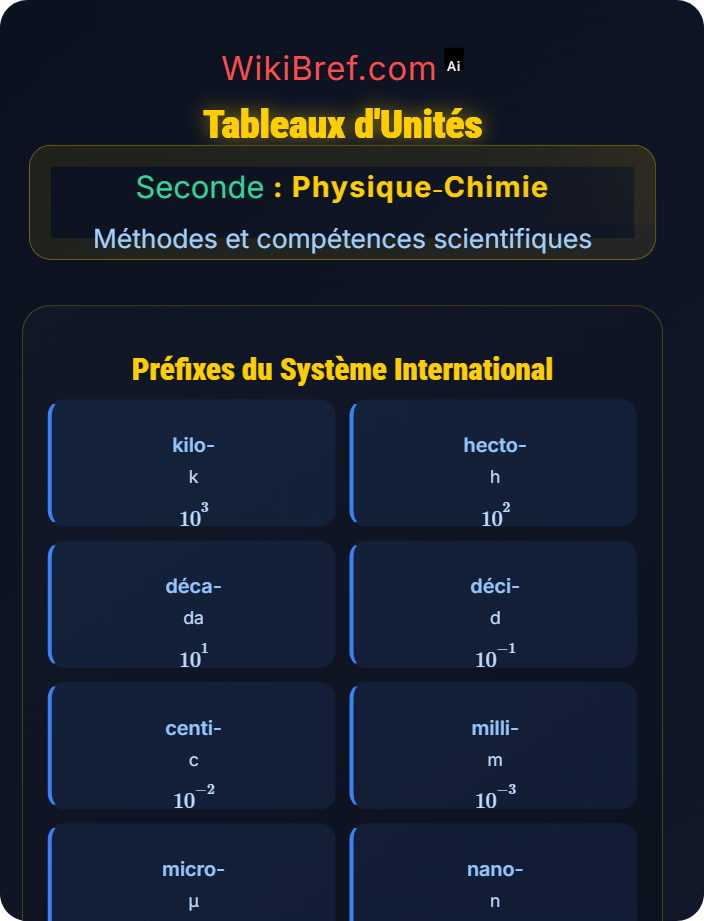 Tableaux d’unités Mesures et unités