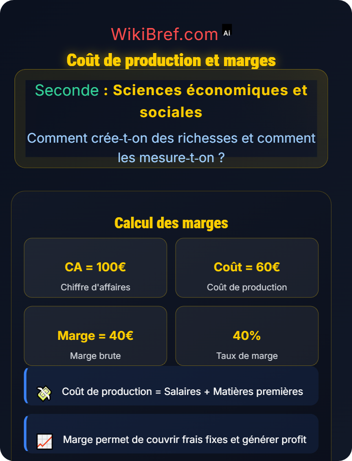 Coût de production et marges Mesure des richesses produites : l’exemple d’une entreprise