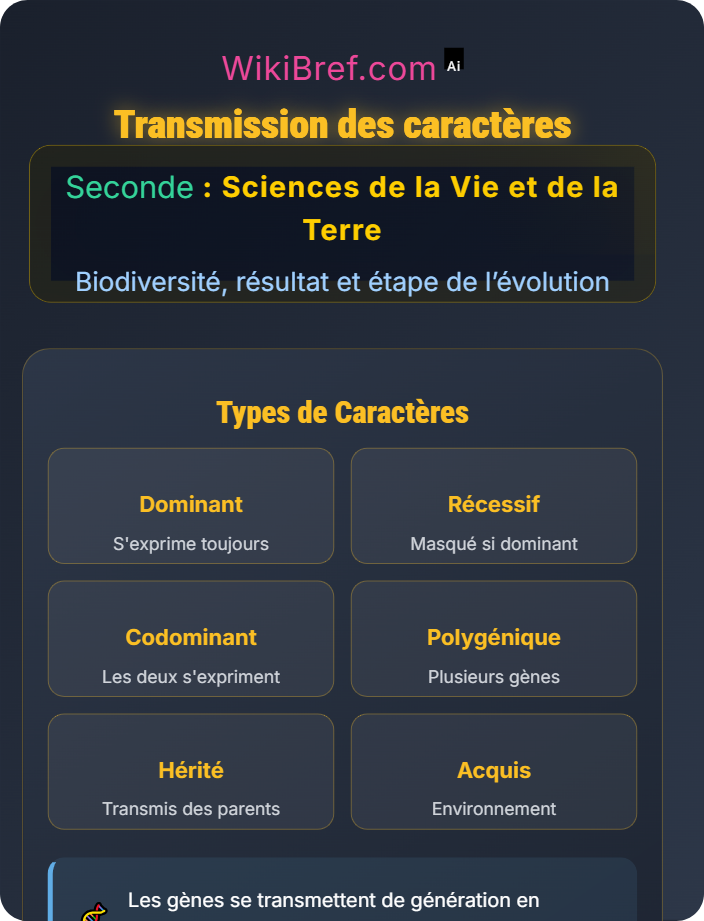 Transmission des caractères Diversité génétique au sein d’une espèce