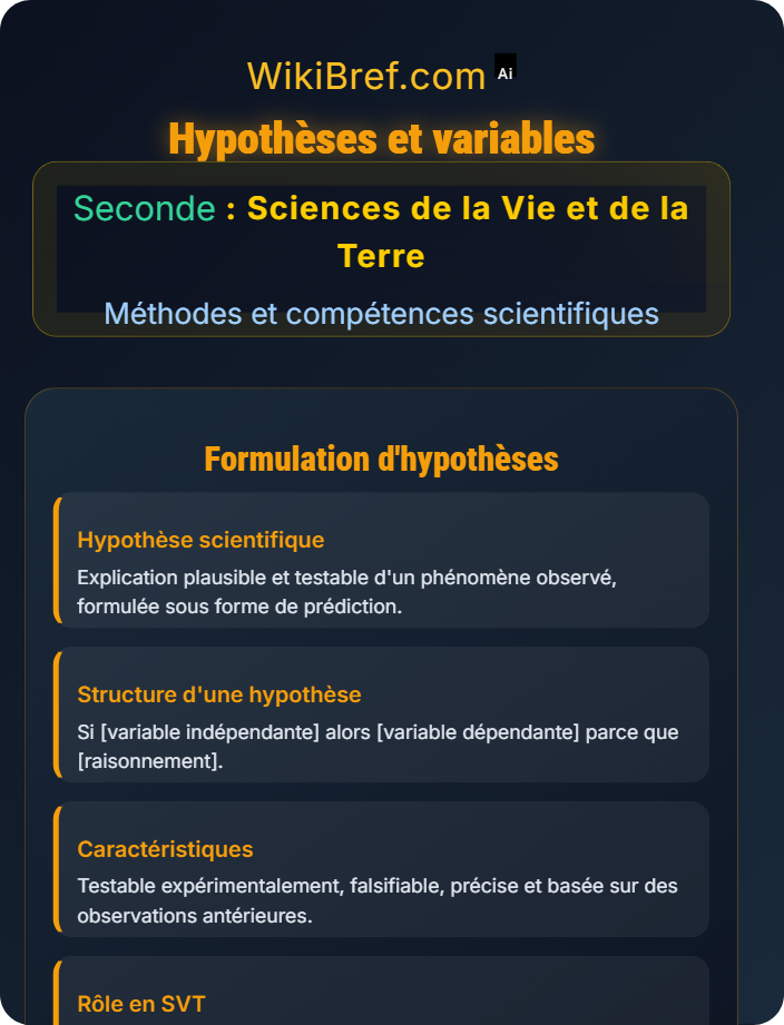 Hypothèses et variables Méthode scientifique en SVT