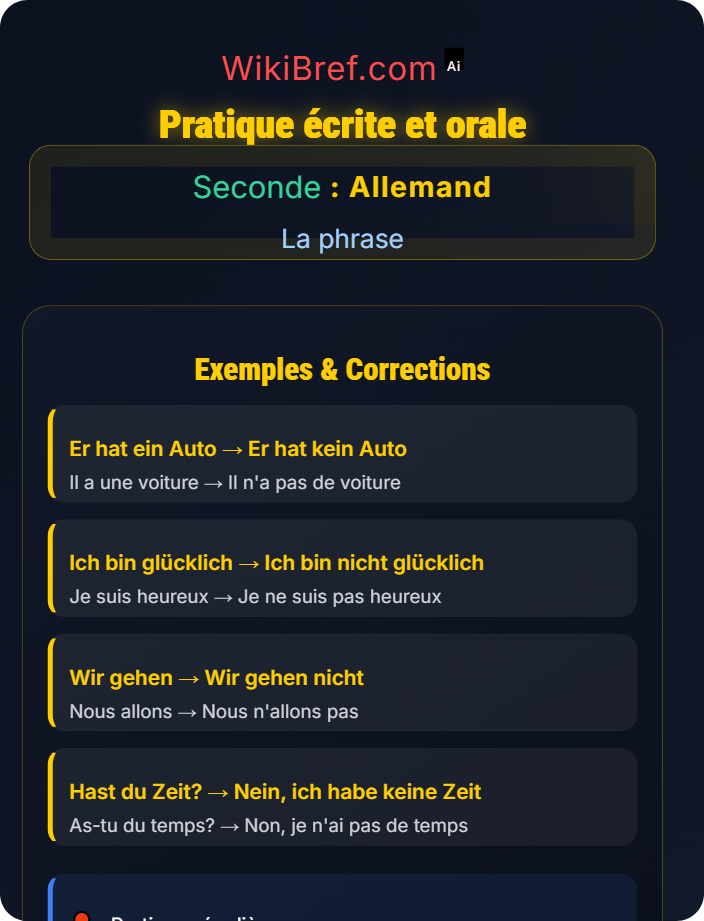 Pratique écrite et orale Négation dans la phrase (nicht / kein)