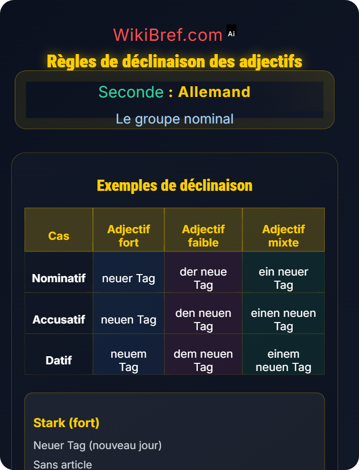 Règles de déclinaison des adjectifs Déclinaisons des noms, adjectifs et déterminants