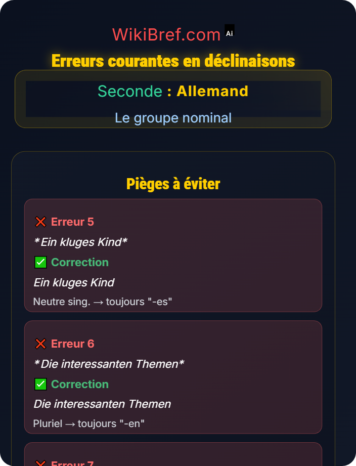 Erreurs courantes Déclinaisons des noms, adjectifs et déterminants