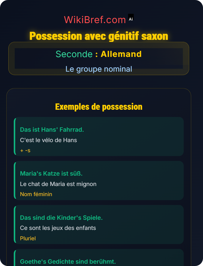 Possession avec génitif saxon Le génitif saxon vs von + datif