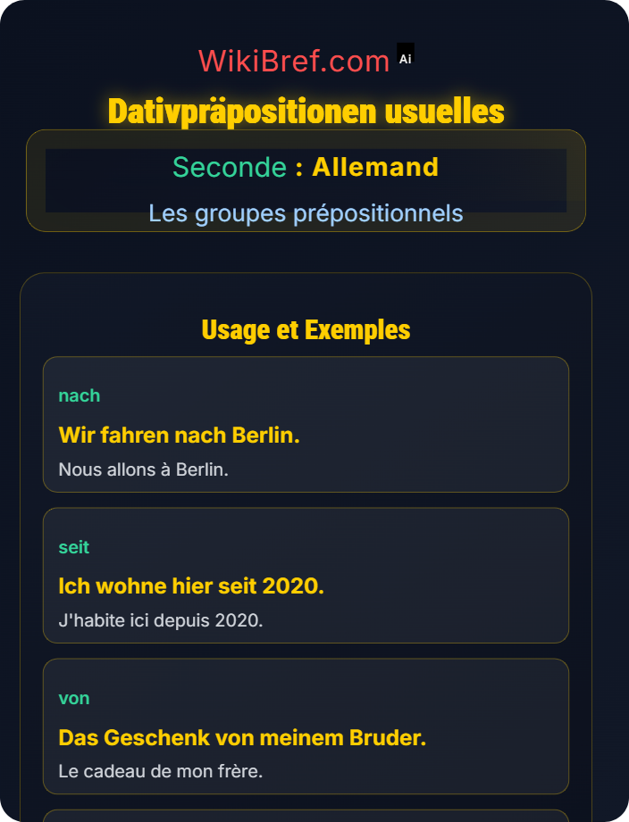 Dativpräpositionen usuelles Prépositions avec accusatif et datif