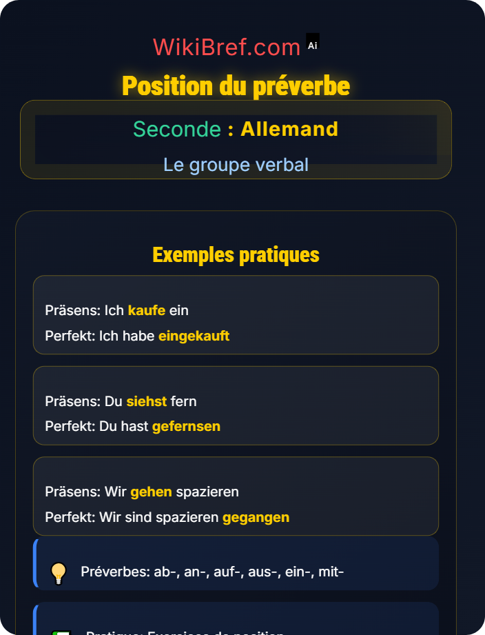 Position du préverbe Verbes à préverbe séparable