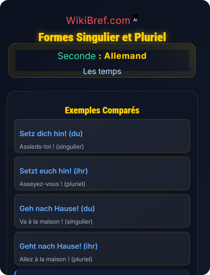 Formes singulier et pluriel Impératif